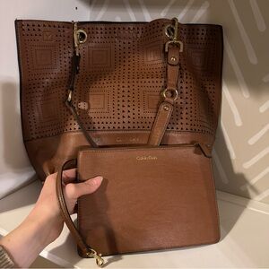 Calvin Klein Brown Tote and Pouch Set